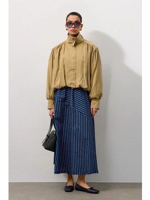 Molene Yağ Yeşili Balon Kol Bomber Ceket