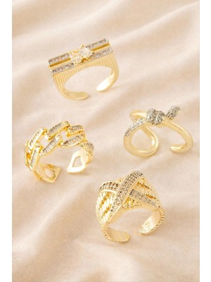 MidasTech Karışık Lüks Zirkon Taşlı Çelik Yüzük 1 Adet Nemere