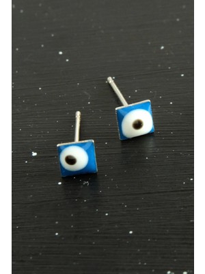 MidasTech Mavi Renkli Kare Nazar Mineli Minik Küpe 1 Çift Nemere
