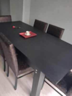 Bengi Ankara Mobilya Masa Sandalye Sarmaşık 90657 Siyah Masa Suni Deri Döşeme 6 Adet Sandalye