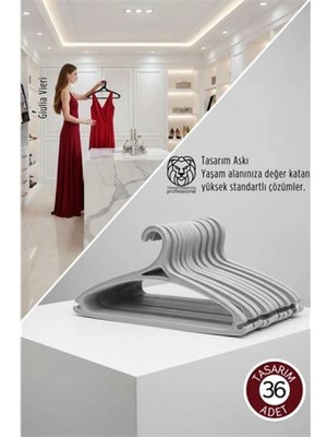 Marsilyan Giulia Vieri Selection: 36'li Premium Italyan Tasarım Ince Siluet Kaymaz Elbise Askısı Seti Gri