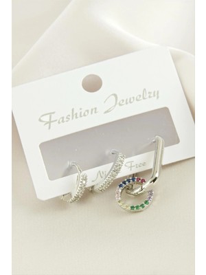 MidasTech 3 Adet Halka Zirkon Taşlı Küpe Nemere