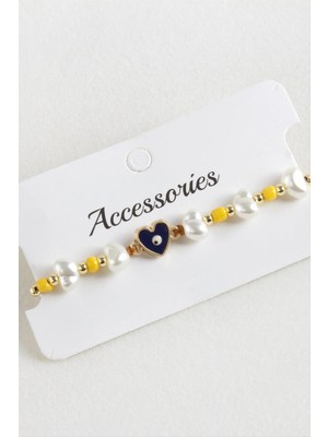 MidasTech Kalp Boncuk Inci Makrome Ip Bileklik Nemere