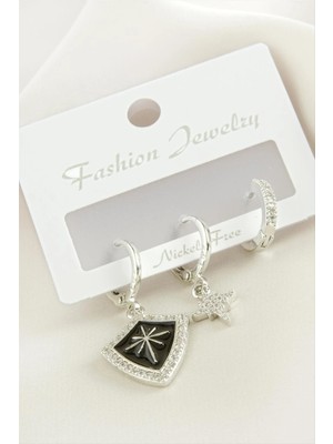 MidasTech 3 Adet Yıldız Zirkon Taşlı Küpe Nemere