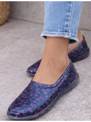 Kadın Çiçek Desenli Yağmur Ayakkabısı – Kaymaz Taban Günlük Bahçe Ayakkabısı