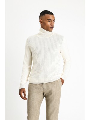 Kiğılı Balıkçı Yaka Regular Fit Desenli Pamuklu Triko Kazak