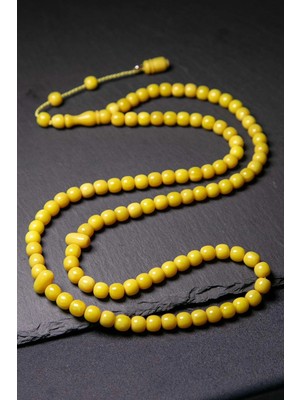 Tesbihkenti Orta Boy 99'luk Sarı Sıkma Kehribar Namaz Tesbihi