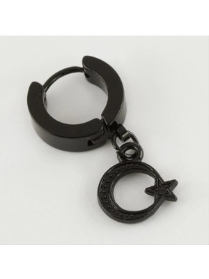 MidasTech Ay Yıldız Figürlü Çelik Erkek Küpe 1 Adet Nemere