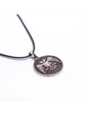 MidasTech Çift Başlı Kartal Figürlü Vinlex Deri Kolye Nemere