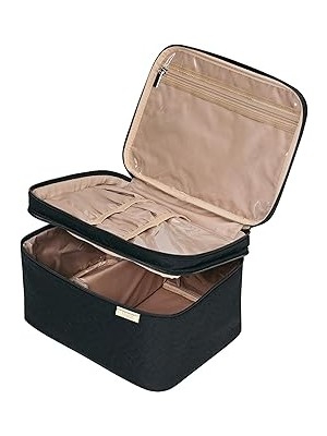 SHC4200 Nishel Double Layer Makeup Bag With Strap, Large Cosmetic Case Organizer Fits Bottles Vertic