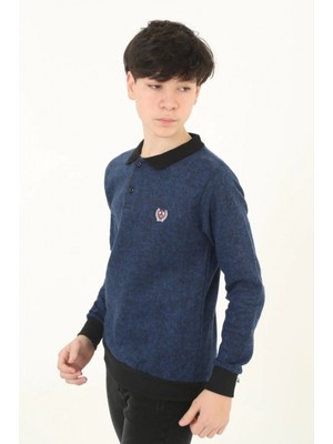 Marsilyan Selanik Yaka Nakışlı Kazak - Lacivert -