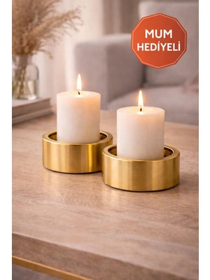 2’li Bakır Dekoratif Mum Hediyeli- Şık Ev Dekoru-Masaüstü Mumluk-Premium Dekor