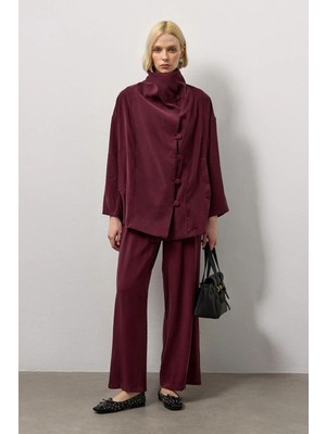 Molene Bordo Kaplama Düğmeli Salaş Ceket