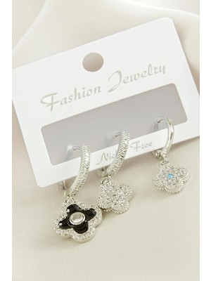 MidasTech 3 Adet Çiçek Zirkon Taşlı Küpe Nemere