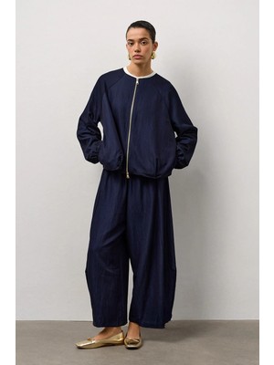 Molene Lacivert Zip Hafif Bomber Ceket