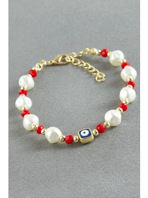 MidasTech Nazar Dikdörtgen Kristal Inci Bileklik Nemere