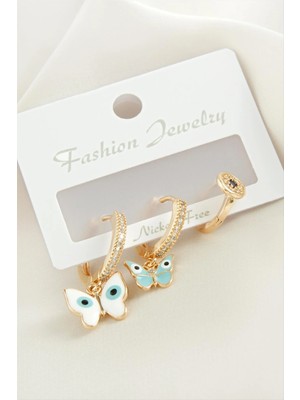 MidasTech 3 Adet Kelebek Zirkon Taşlı Küpe Nemere