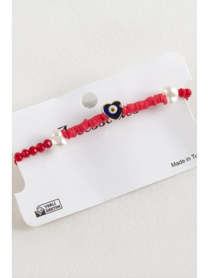 MidasTech Kalp Inci Fimo Kristal Makrome Ip Bileklik Nemere