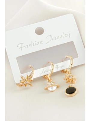 MidasTech 3 Adet Yıldız Zirkon Taşlı Küpe Nemere