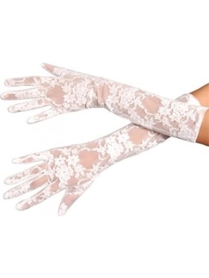 Marsilyan Beyaz Renk Orta Boy Dantelli Eldiven