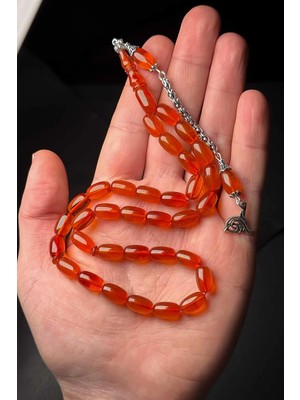 Tesbihkenti 925 Ayar Gümüş Püsküllü Sıkma Kehribar Tesbih