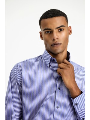 Kiğılı Uzun Kol Klasik Çizgili Pamuk Gömlek