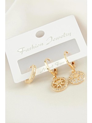 MidasTech 3 Adet Yıldız Zirkon Taşlı Küpe Nemere