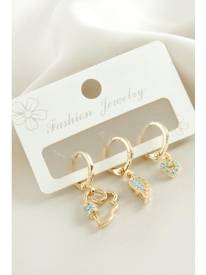 MidasTech 3 Adet Kanat Zirkon Taşlı Küpe Nemere