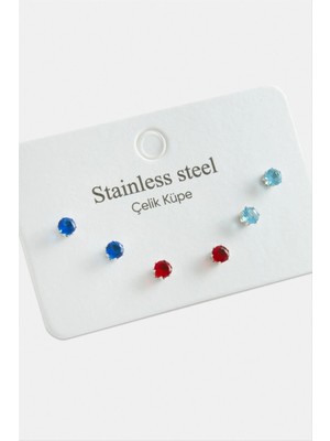 MidasTech 6 Adet Yuvarlak Zirkon Tek Taşlı Çelik Küpe Nemere