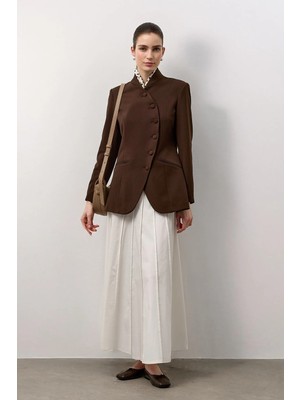 Molene Kahverengi Vatkalı Belden Oturmalı Ceket