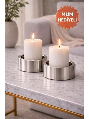 2’li Bakır Dekoratif Mum Hediyeli- Şık Ev Dekoru-Masaüstü Mumluk-Premium Dekor