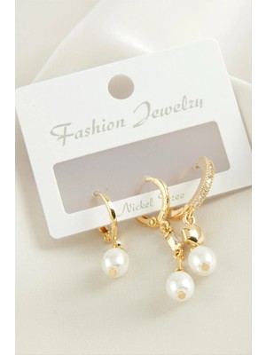 MidasTech 3 Adet Oval Inci Zirkon Taşlı Küpe Nemere