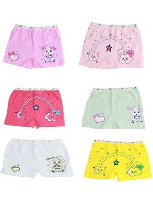 Tutku 6'lı Paket Baskılı Elastan Kız Çocuk Külot Boxer Şort