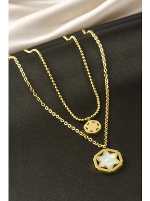 Marsilyan Yıldız Sedef Çelik Ikili Kolye