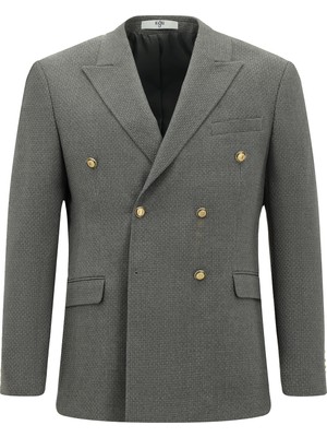 Kiğılı 7 Drop Slim Fit Dar Kesim Desenli Kruvaze Ceket