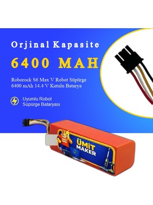 Roborock S6 Max V Robot Süpürge 6400 mAh 14.4 V Kutulu Batarya – Orjinal Uyumlu Uzun Ömürlü, Yüksek Performans Pil