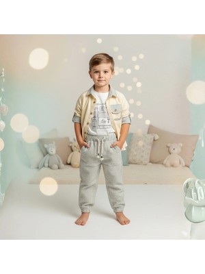 Cattac Kids Erkek Bebek %100 Pamuklu 3’lü Takım - Gömlek, Tişört ve Çizgili Pantolon Set