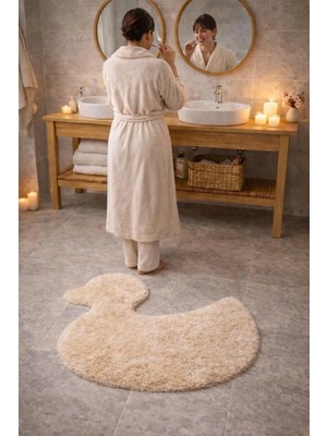 Saymine Kuzu Peluş Ördek Desenli Ince Banyo Paspası - Süet Taban Yumuşak Dokulu Tüy
