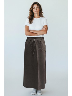 Ece Giyim Kadın Beli Lastikli Cepli Pamuklu Spor Pamuk Gabardin Etek