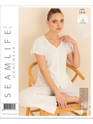 Royam Seamlife Kadın %100 Pamuk Önü Düğmeli Kısa Kollu Pijama Takımı