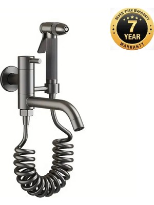 OEM Banyo Tuvalet Taharet Musluğu Spiralli Bide ve Hortum Başlığı Uzun Gaga 7 Yıl Garanti Antrasit Ithal