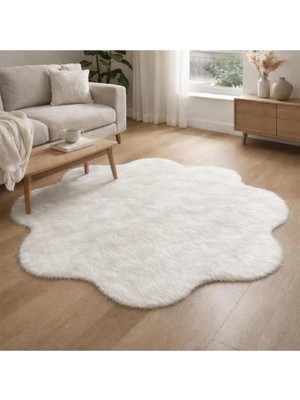 Saymine Kuzu Peluş Dekoratif Ince Halı - Süet Taban Yumuşak Dokulu Salon - Yatak Odası - Antre Halısı