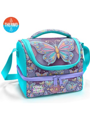 Coral High Kids Pastel Renkli Kelebek Desenli Thermo Iki Katlı Beslenme Çantası 37203