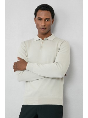 Kiğılı Regular Fit Polo Yaka Düz Triko Kazak