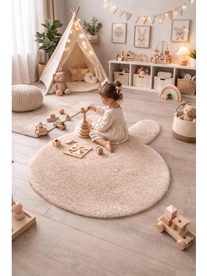 Saymine Kuzu Post Peluş Süet Taban Ince Tavşan Desenli Halı - Yumuşak Dokulu Tüy