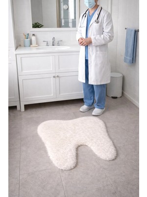Saymine Diş Şekilli Kuzu Peluş Ince Halı - Yumuşak Dokulu Banyo Paspası - Çocuk Odası - Salon Halısı