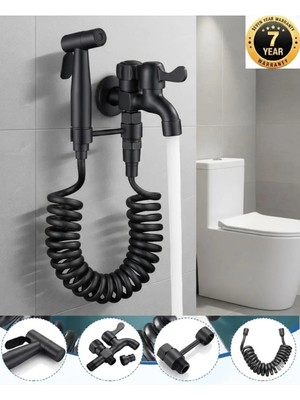OEM Banyo Tuvalet Taharet Musluğu Spiralli Bide ve Hortum Başlığı 7 Yıl Garanti Mat Siyah Ithal