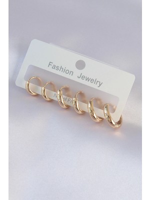 Bazarhane Pirinç Gold Renk Oval Küpe Seti
