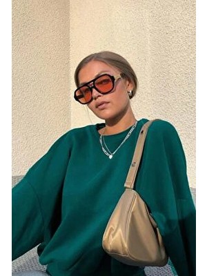 Madmext Petrol Mavisi Bisiklet Yaka Basic Sweatshirt MG1559