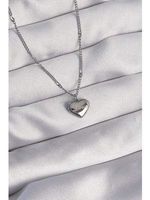 Bazarhane 316L Çelik Gümüş Renk Kalp Model Love Kolye